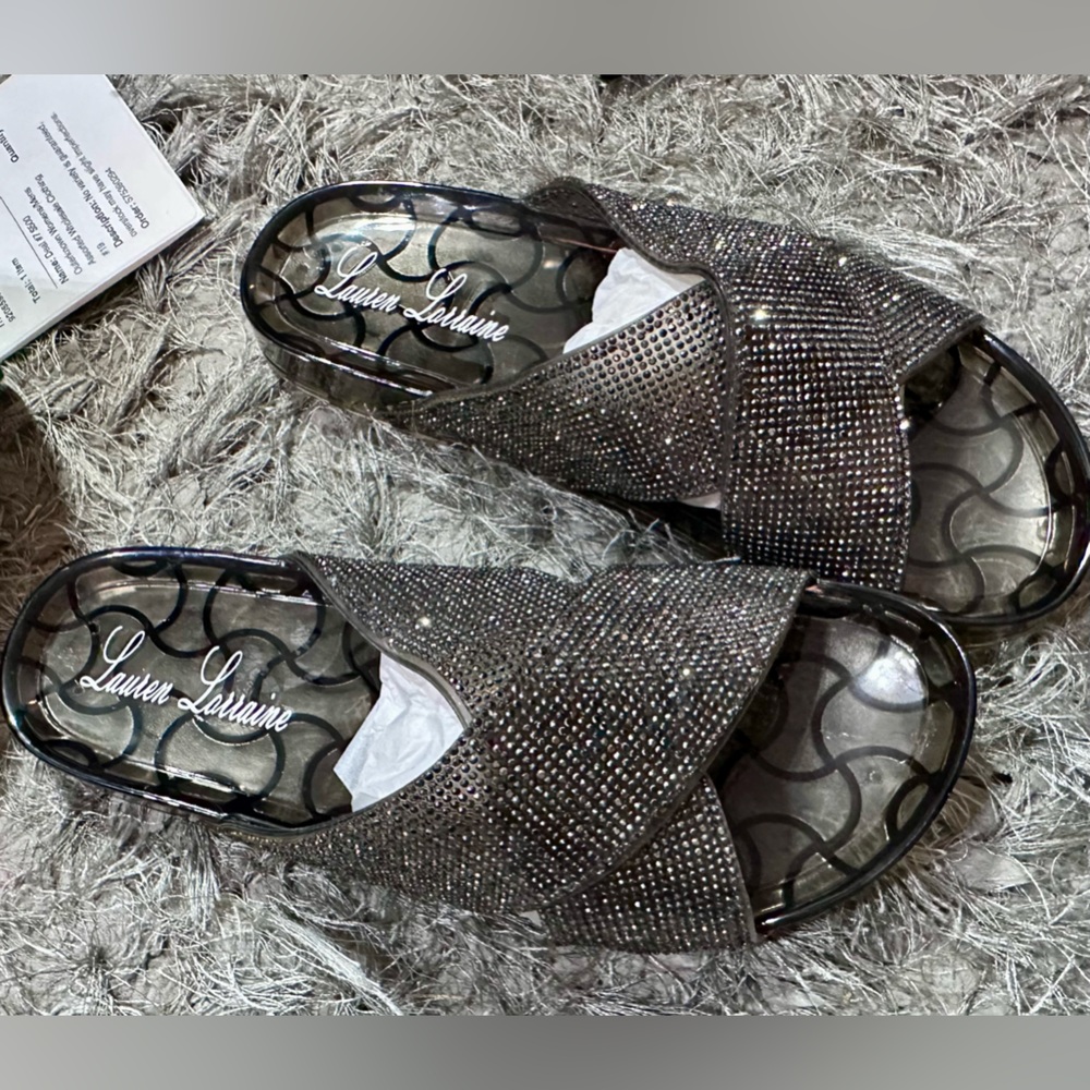 Lauren Lorraine Jelly Stone Black Slide Sandals